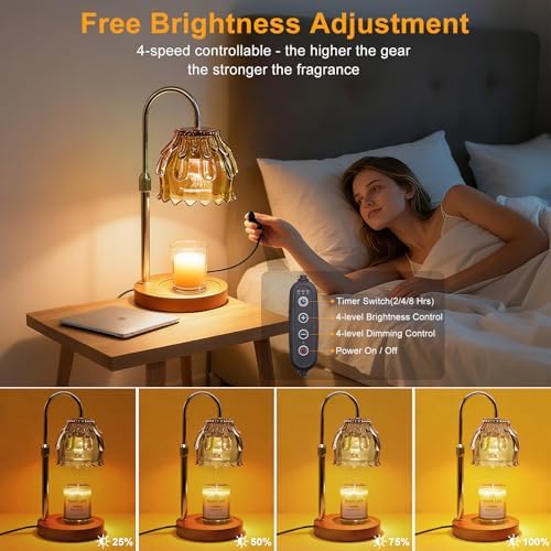 Candle Warmer Lamp with Timer and Dimmer 4-Level Dimmable Flower Light Heat Lamp for Jar Candles Adjustable Height Modern Cute Home Decor for Living Room Bedroom and Best Gift for Friends Lover. Gold - Image 2