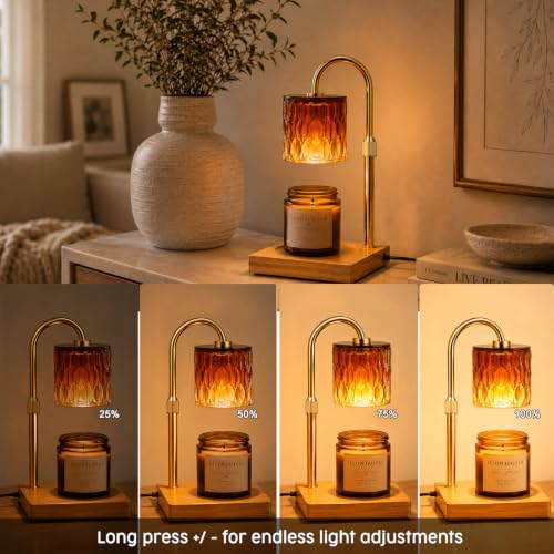 TOACSUCP Candle Warmer Lamp with 3 Bulbs, Adjustable Height Dimmable Candle Warmer with Timer, Compatible with Large Jar Candles, Candle Lamp with Charming Gift Box Ribbon for Her/Him (Amber Orange) - Image 3