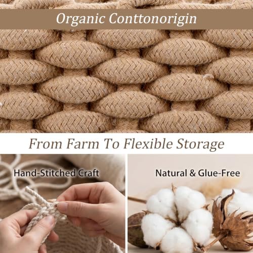 4 Pack Small Woven Storage Baskets – Cotton Rope Organizer Bins for Bathroom, Vanity, Desk & Shelf – White & Light Brown, 7.7x6.1x5.1 Inches - Image 3