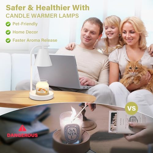 White Candle Warmer with Timer - Electric Candle Lamp for Scented Wax with 2 Bulbs - House Warming Gifts for Women - Image 4