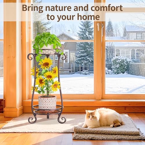 LASZOLA Metal Corner Plant Flower Stand Tall Indoor Outdoor, 2 Tiers Bronze - Image 2
