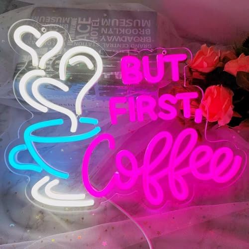 But First Coffee Neon Sign Large 5V USB Powered Acrylic Neon Lights with Dimmable Switch and Hanging Chain for Coffee Cafe Bar Party Living Room Sign Gifts 14 * 11.3inch(Pink) - Image 4