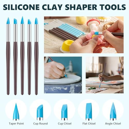 UUSYCUN 10PCS Silicone Clay Sculpting Tool, 2-Way Clay Shaper & Sculpter Brushes Tools for Modeling, Dotting, Polymer Clay, Pottery Crafts, Nail Art, Rock, Blending, Drawing, Air Dry Clay, Ceramics - Image 2