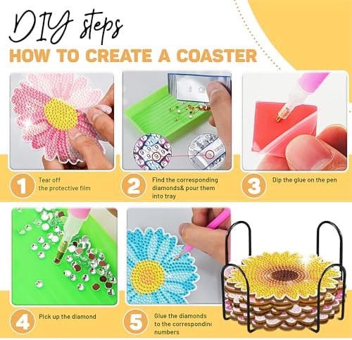 8 Pcs Flowers Shaped Diamond Painting Kits, Diamond Painting Kits with Holder Flowers, Diamond Art Coasters for Beginners Adults - Perfect Art Craft Supplies Gift!… (Flowers) - Image 4