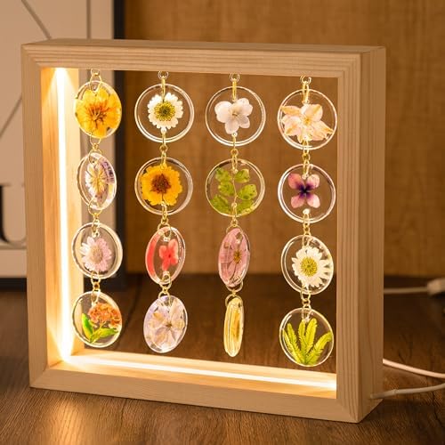 SMUK Handmade Dried Flower LED Desk Lamp, 3 Way Dimmable Cute Pressed Flower Bedside Lamp with Wooden Frame for Desk, Table, Bedroom, Living Room, Office, Aesthetic Cute Table Lamp - Image 2