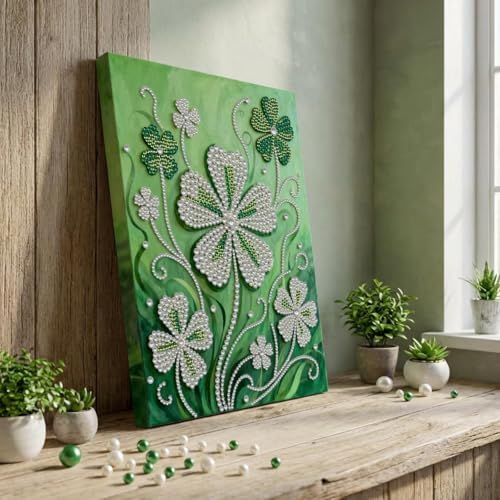 DIY Pearl Painting with Frame, Creative Design, Handmade Stress-Relieving Home Wall Decoration, Includes Frame and Tools-Four-Leaf Clover - Image 2