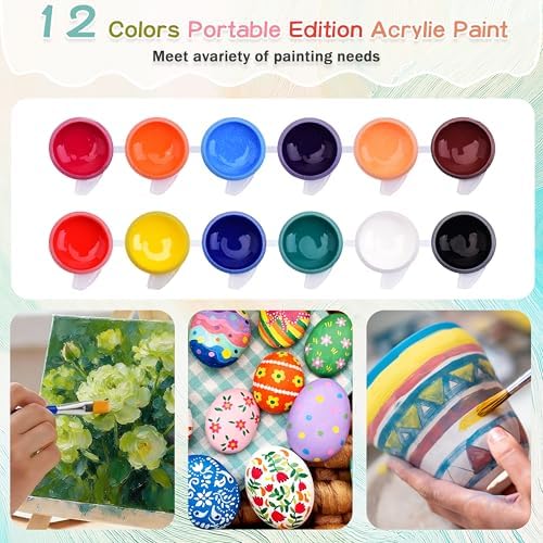 14 Pack 8x10 Inch Canvas and Easel Set, Sip and Paint Kit for Adults,Art Canvas Bulk with Easels Stands, Trays,Small Paint Brushes,12 Colors Mini Acrylic Paint Set for Couples and Party Supplies - Image 6