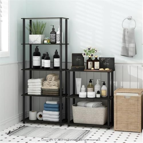 Furinno TURN-S-TUBE Storage Shelves, 3-Tier Book Shelf, Corner Shelf, Toolless Open Shelves, for Organization and Storage, Living Room, Garage, Home Office, Dark Cherry - Image 2