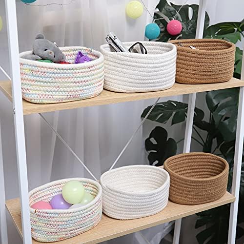 【2 Pack】ABenkle Small Woven Baskets, Tiny Oval Shallow Storage Baskets, Mini Cotton Rope Empty Decorative Basket, Boho Little Organizer Bins for Bathroom, Cat Dog Toy Gifts Baskets - Image 7
