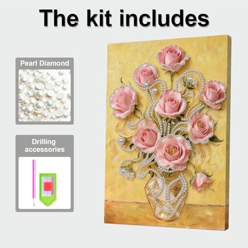 LQCrafK DIY Pearl Art Painting Handcraft Kit for Adults Beginners, Creative Design, Healing Stress-Relieving Home Wall Decoration, with Framed Painting and Tools-Pink Rose - Image 6