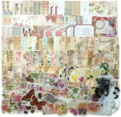 Vintage Aesthetic Scrapbook Supplies Kit, 180 pcs of Scrapbook Paper, Washi Stickers and Small Cards for Scrapbooking DIY Albums Junk Journals Bullet Journals Collages, Retro Aesthetic Decor (Nature) by Welcometobuy