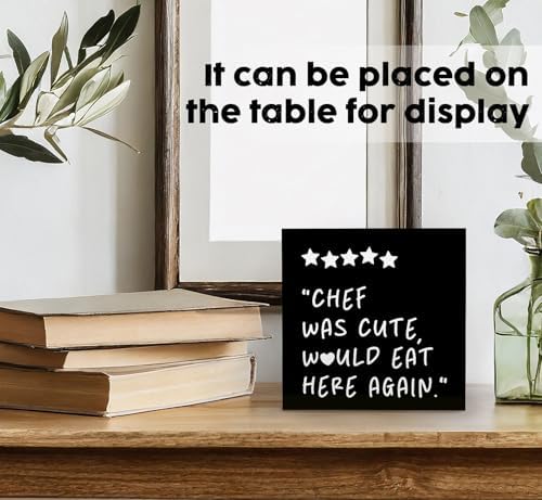 Chef Was Cute Would Eat Here Again Sign Black, Black Kitchen Home Decor Sign, Cute Preppy Funny Kitchen Decor Wood Sign Home Decor for Girly Dining Room Restaurant - Image 3
