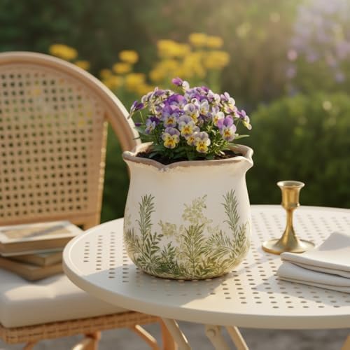 Xiaan Jiaju Cottagecore Ceramic Vase and Planter, 6 Inch Flower Pot with Drainage for Indoor House Plants, Country Cottage Garden Home Decor, Rustic Farmhouse Gift for Plant Lovers - Image 5