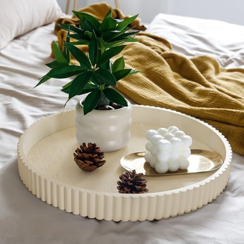 Round Decorative Tray for Coffee Table Decor, 11.8in Wood Decorative Serving Tray for Kitchen Counter,bandejas decorativas, Wooden Serving Tray for Party - Image 3