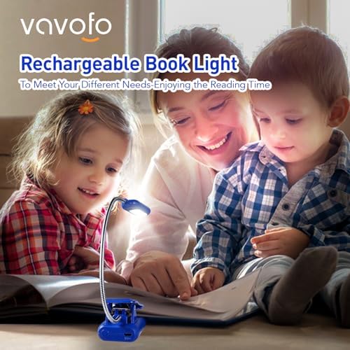 VAVOFO Rechargeable Book Light for Reading in Bed Kids, 7 LED Reading Light with 9-Level Warm Cool White Daylight, Eye Care Lamp with Power Indicator for Bookworms (Royal Blue) - Image 2