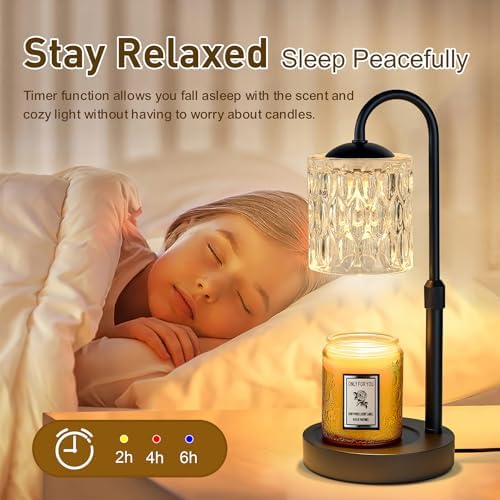 Briever Dimmable Candle Warmer Lamp with Timer, Height Adjustable Electric Candle Wax Warmer, Christmas Birthday Gifts for Women Mom, House Warming Gifts New Home Decor, Black Base with Glass Shade - Image 4
