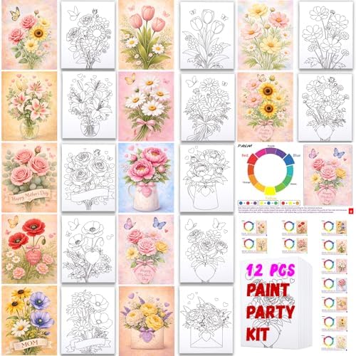 12PCS 8x10IN Pre Drawn Canvas to Paint for Adults Family‌ Paint Party by PAILIM