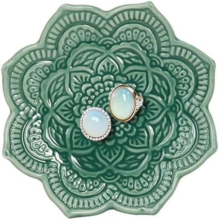 4" Datura Flower Ceramic Jewelry Dish, Ring Tray for Women(Green) by Dazuihou