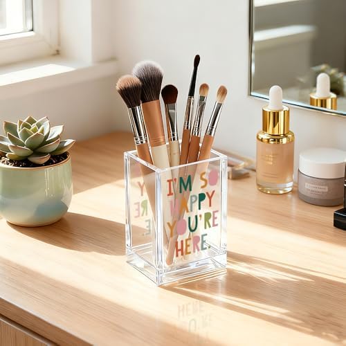 I'm So Happy You're Here Acrylic Cosmetic Pencil Holder Cup, Funny Boho Pen Holder for Women, Home Office Classroom Desk Accessories, Inspirational Gifts for Daughter, Make up Brush Organizer - Image 5