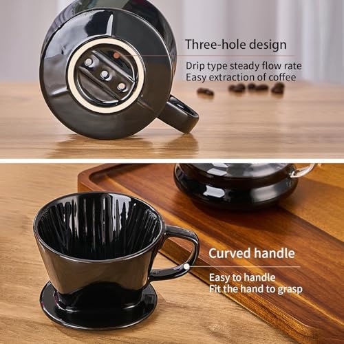 Pour Over Coffee Maker, Single Cup Coffee Dripper, Manual Porcelain Slow Brewing Accessories for Travel, Camping, Office, Home, Cafe, Coffee Gifts (Black, Medium) - Image 3