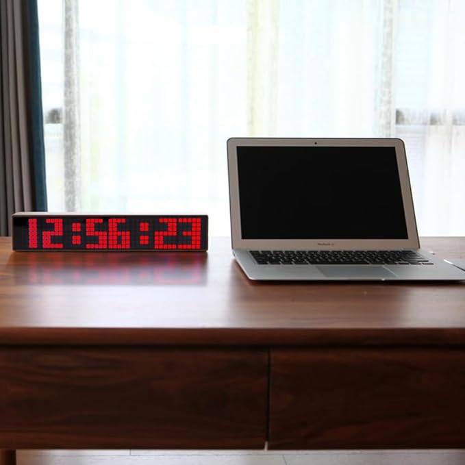 Adventurers Digital Alarm Clocks for Bedrooms, Black Walnut Clocks for Living Room with Big Numbers,Auto Brightness,Adjustable Alarm Volume,Auto DST,Temperature, Humidity, Air Pressure (Red)