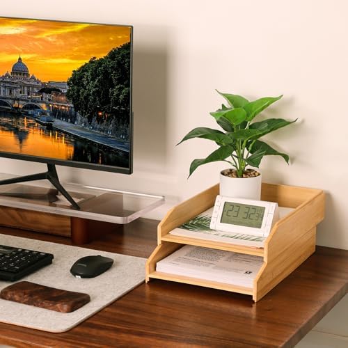 MultiBey A4 Bamboo Stackable Paper Tray 2-Pack - 2-Tier Desk Organizer - Image 6