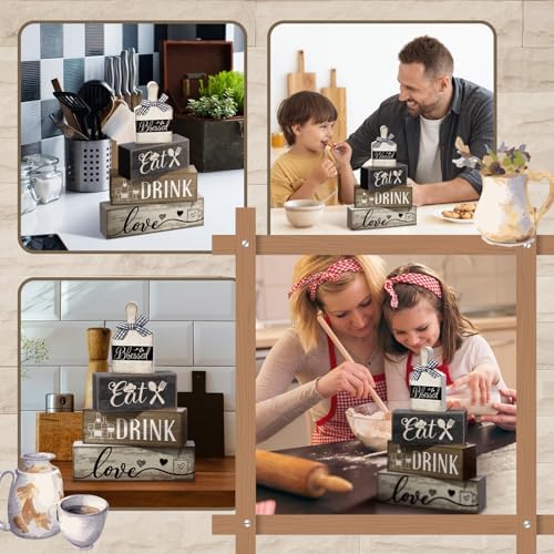 Moucuny 4 Pcs Farmhouse Kitchen Decor Wooden Plate Farmhouse Table Decor - Image 4