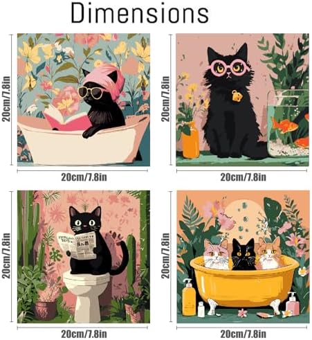 Canrichshop 4 Pack Cat Paint by Numbers for Beginner,Black Cat Adult Paint by Number Kits on Canvas Framed, DIY Number Paintings for Adults for Wall Home Decor 8X 8 inch - Image 2