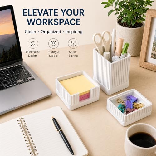 Aesthetic White Desk Organizer Set, Pen, Clip and Sticky Note Holder - Image 5