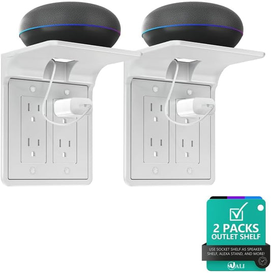 WALI Double Outlet Shelf Wall Holder – Bathroom Shelf Duplex for Electric Toothbrush, HomePod Mini, Echo Dot & Phone Charging – White-2 Packs (DLS002) by WALI
