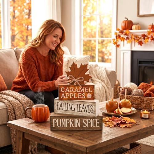 Moucuny 4 Pcs Fall Decor Wooden Maple Leaf Decoration Thanksgiving Decor - Image 4