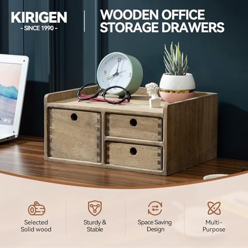 KIRIGEN Wooden Desk Organizer with 3 Drawers and Top Tray, Brown DT1D3C-DBR - Image 7