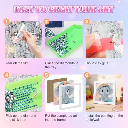 GHHKUD Elephant Diamond Art Painting Kits for Adults with Frame, Diamond Art Animals Crafts for Ages 4-6-8-12, Easy to DIY Gem Painting Gifts Home Wall Decor 15x15cm (Beautiful Packages) - Image 6