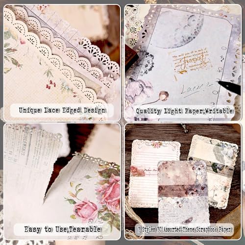 30 Sheets Lace Edged Vintage Scrapbook Paper, Assorted Set - 3 Pack Background Decorative Paper Ephemera for Junk Journaling Supplies, Scrapbooking, Collage, Stationery Letter Writing - Image 3