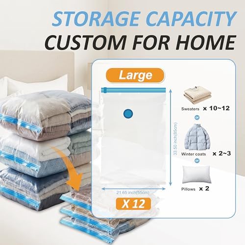 Vacuum Storage Bags with Hand Pump, Vacuum Seal Space Saver Bags,12 Large - Image 3
