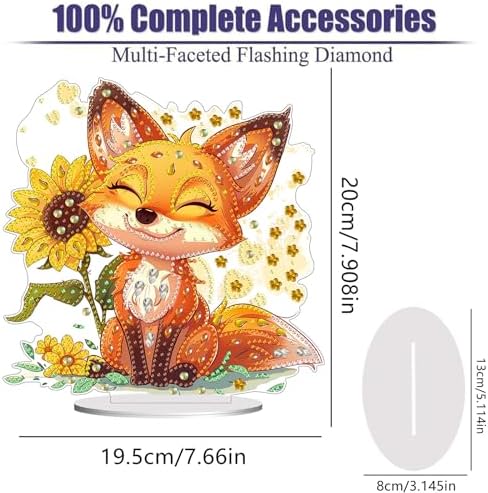 Diamond Painting Kits for Adults Beginners, 5D Full Drill Fox Crystal Art Desktop Ornament, DIY Single Sided Home Office Desk Decor, Creative Craft Gift Set with Tools - Image 2