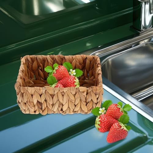 SHINEOFI Woven Storage Basket Small Handwoven Seagrass Basket Organizer for Shelves Bathroom Toiletries Toilet Paper Storage Kitchen Fruit Home Desktop Organization Brown 7.48 X 4.33 X 3.14 in - Image 4