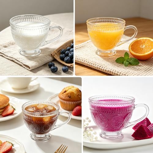 Glass Tea Mugs with Handle,13OZ Clear Cup for Breakfast Cereal Coffee Milk - Image 7