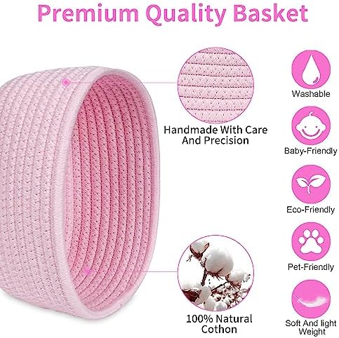 【2 Pack】ABenkle Small Woven Baskets, Tiny Oval Shallow Storage Baskets, Mini Cotton Rope Empty Decorative Basket, Boho Little Organizer Bins for Bathroom, Cat Dog Toy Gifts Baskets - Image 3