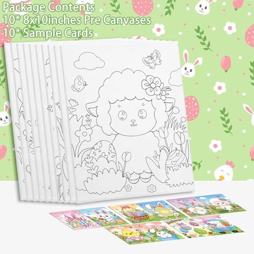 Nuberlic 10Pcs Easter Pre Drawn Canvas to Paint for Kids Girls Boys - Image 3