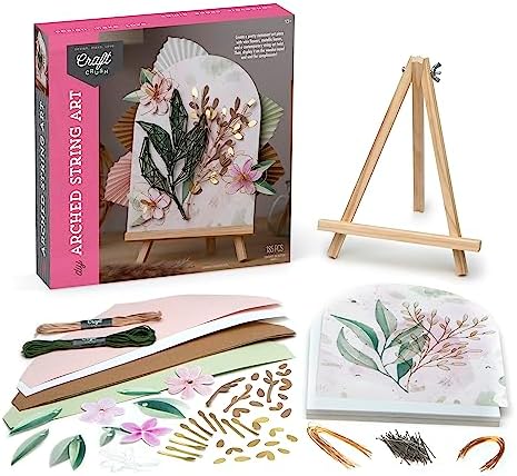Craft Crush DIY String Art Craft Kit - Floral Interior Design DIY Activity for Teens & Adults - Complete String Art Kit with Embroidery Thread, Foam Canvas, Metal Pins, Wooden Easel - Ages 13+ - Image 2
