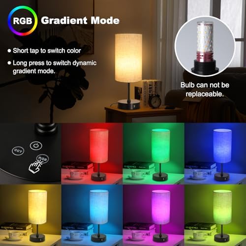 Unicozin Table Lamp Set of 2, 3 CCT 3000K/4500K/6500K & RGB Color Changing, Stepless Dimmable Small Bedside Lamp for Reading, Ambience Nightstand Light for Home Decor Party, Beige Shade - Image 3