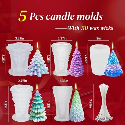 5PCS 3D Christmas Tree Silicone Candle Soap Epoxy Resin Wax Mold - Image 2