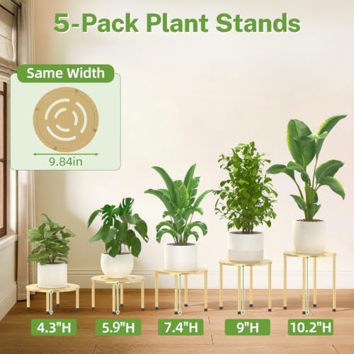 iDavosic.ly 5-Pack Metal Plant Stands for Indoor Outdoor, 10'' Small Gold - Image 2