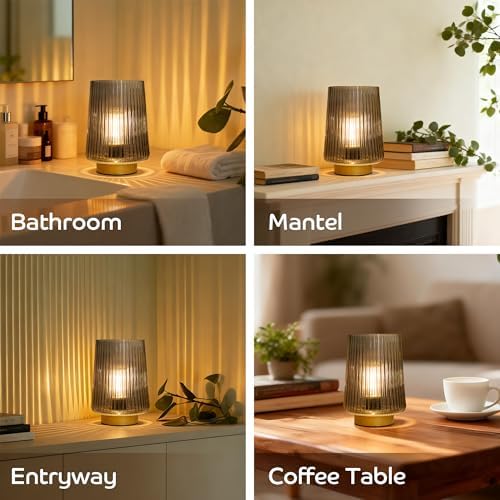 LUSHARBOR Battery Powered Lamp with Timer, Cordless Small Table Lamps Battery Operated with LED Bulb, Decorative Bedside Lamp for Living Room Grey 2Pack - Image 5