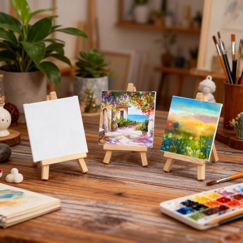 Motimind 36 Pcs 4 x 4 Mini Canvas and 6" Easel Set Bulk for Paint Party - Image 4