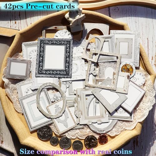 CATaireen Vintage Junk Journal Items Kit Pre Cut Paper Cards Cutout Cardstock Art Aesthetic Decor Hollow Out Craft Elements Small Embellishments Supplies for Adults Scrapbook Pack (Photo Frame White) - Image 2