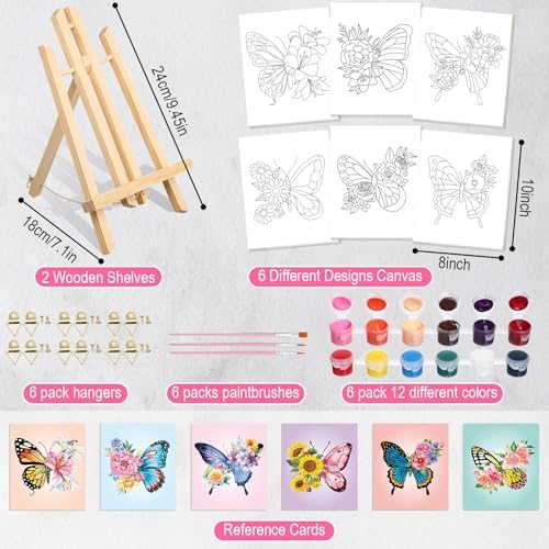 Engrowtic 57pcs Butterfly Sip and Paint Kit for Adults Pre Drawn Canvas Set - Image 3