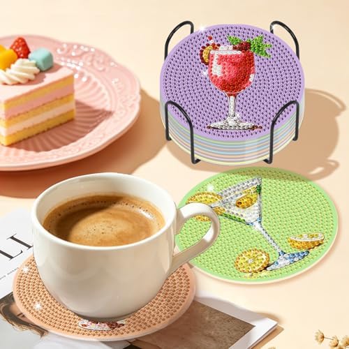 Diamond Art Coasters Kit for Adults, 8PCS Cocktail Coasters with Holder - Image 6
