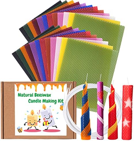24 Pack 10x8 Inch Beeswax Sheets - Candle Making Kit Supplies for Christmas - DIY Crafts Gift for Kids, Beginners, Experts Alike - Honeycomb Sheet Included by NafzigerLLC